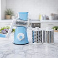 FALARI Tabletop Drum Grater - Manual Rotary Vegetable Slicer, Shredder & Cutter with 3 Interchangeable Stainless Steel Drums