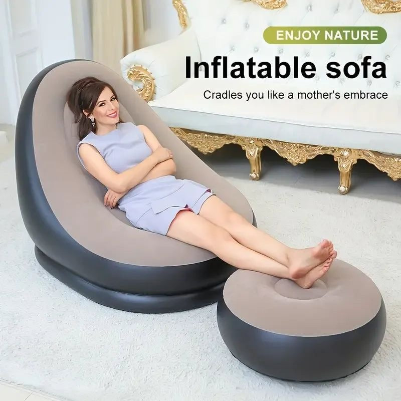 Luxury Inflatable Lounge Chair with Ottoman Modern Air Sofa Set for Living Room & Bedroom