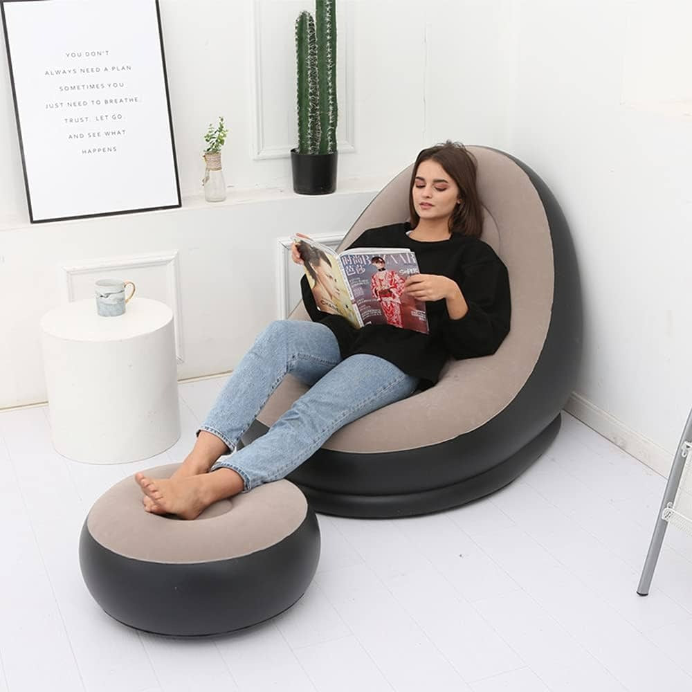 Luxury Inflatable Lounge Chair with Ottoman Modern Air Sofa Set for Living Room & Bedroom