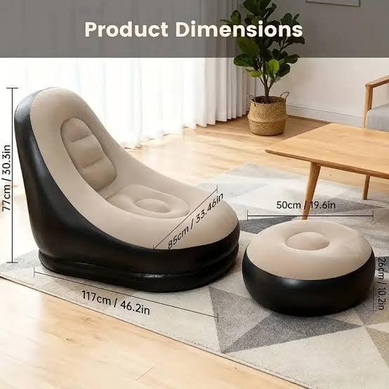 Luxury Inflatable Lounge Chair with Ottoman Modern Air Sofa Set for Living Room & Bedroom