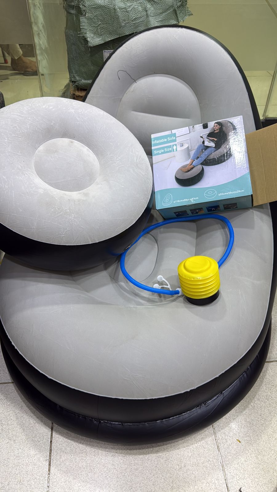 Luxury Inflatable Lounge Chair with Ottoman Modern Air Sofa Set for Living Room & Bedroom