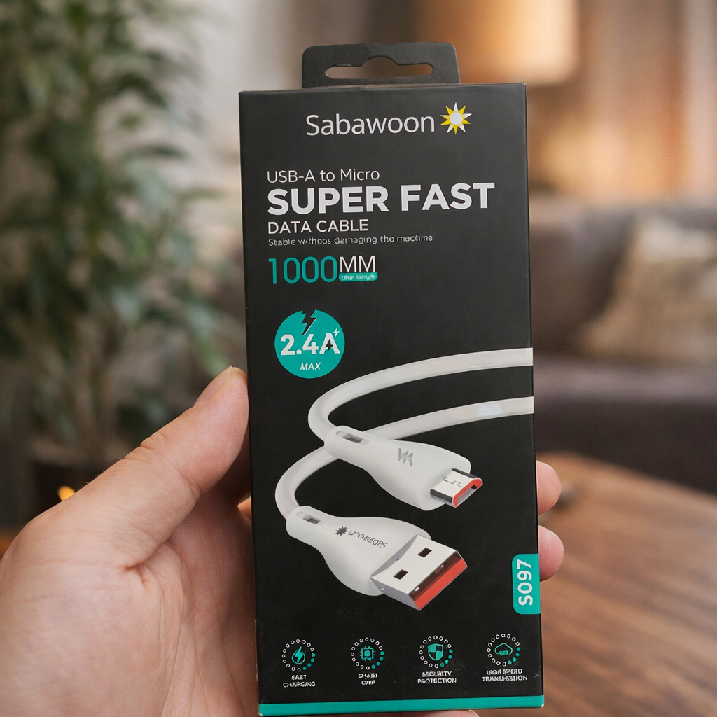 Sabawoon Super Fast USB-A to Micro Data Cable 1000mm – Fast Charging & Data Sync Cable