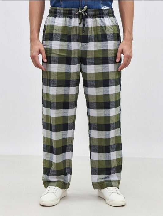 Men Casual Wear Cotton Drawer Trouser Checked Style Comfortable Soft Fabric Elastic Waist Daily Wear