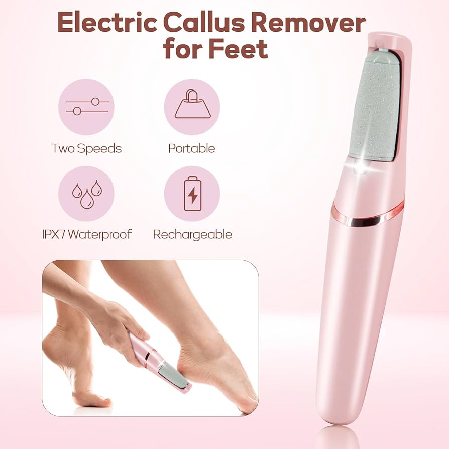 WEIMEI Electronic Pedicure Tool – Rechargeable Electric Foot File Callus Remover with Dual Speed & 2 Replacement Roller Heads