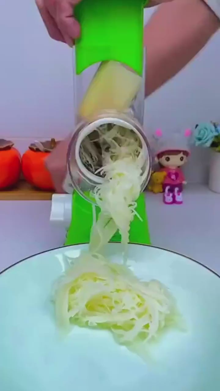 FALARI Tabletop Drum Grater - Manual Rotary Vegetable Slicer, Shredder & Cutter with 3 Interchangeable Stainless Steel Drums